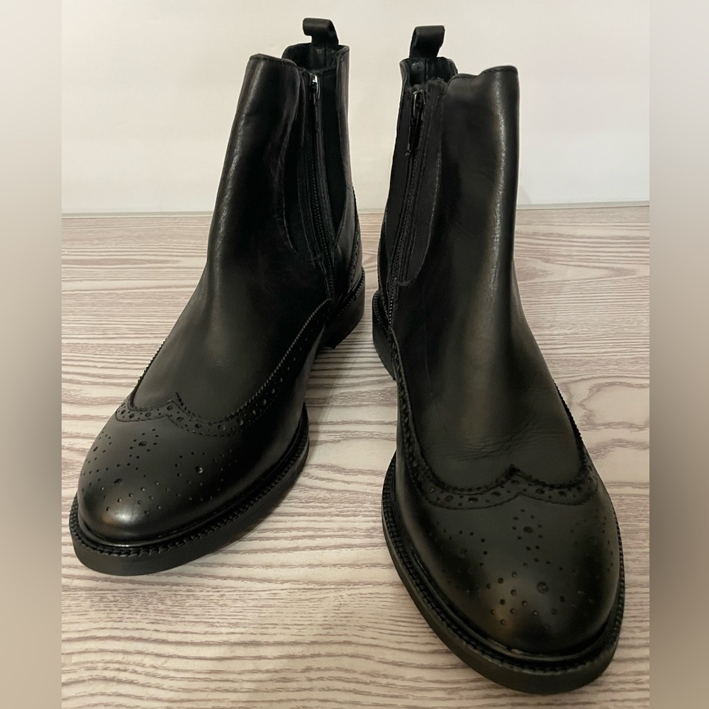 Jeffrey Campbell Black Leather Wingtip Chelsea Booties